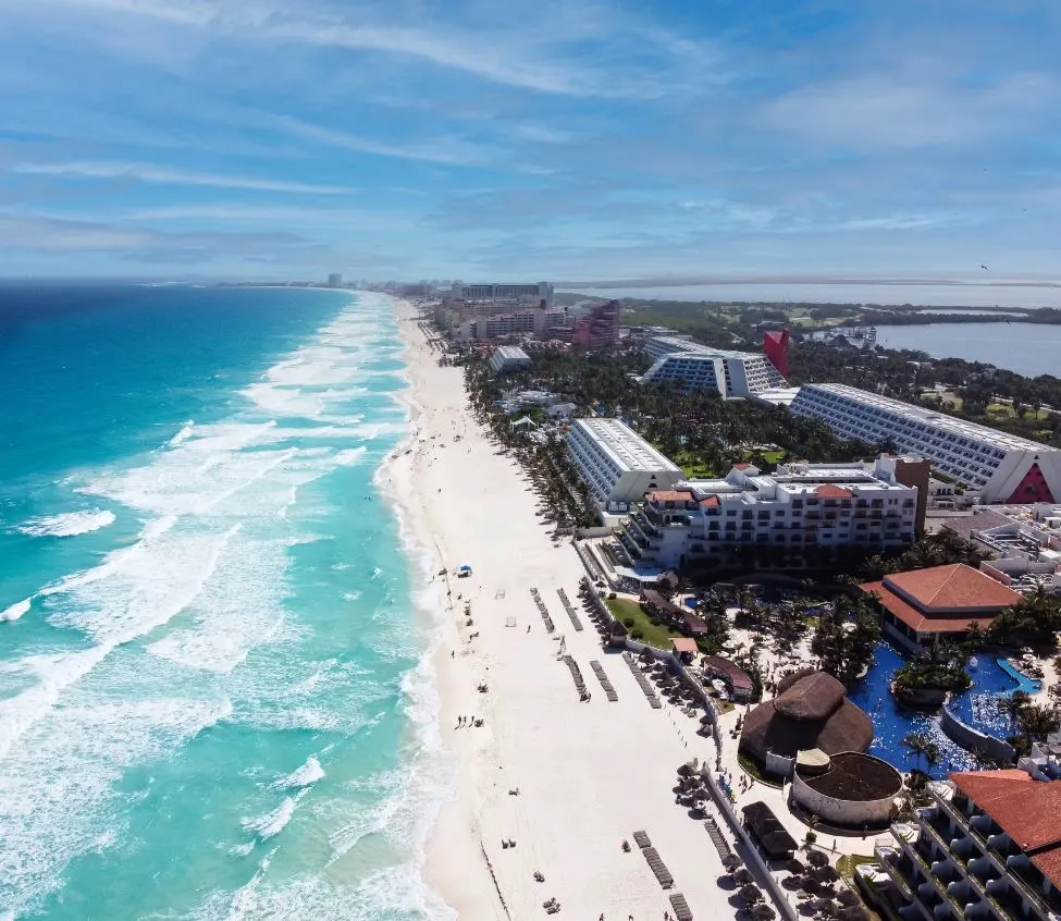 Cancun beach with resorts