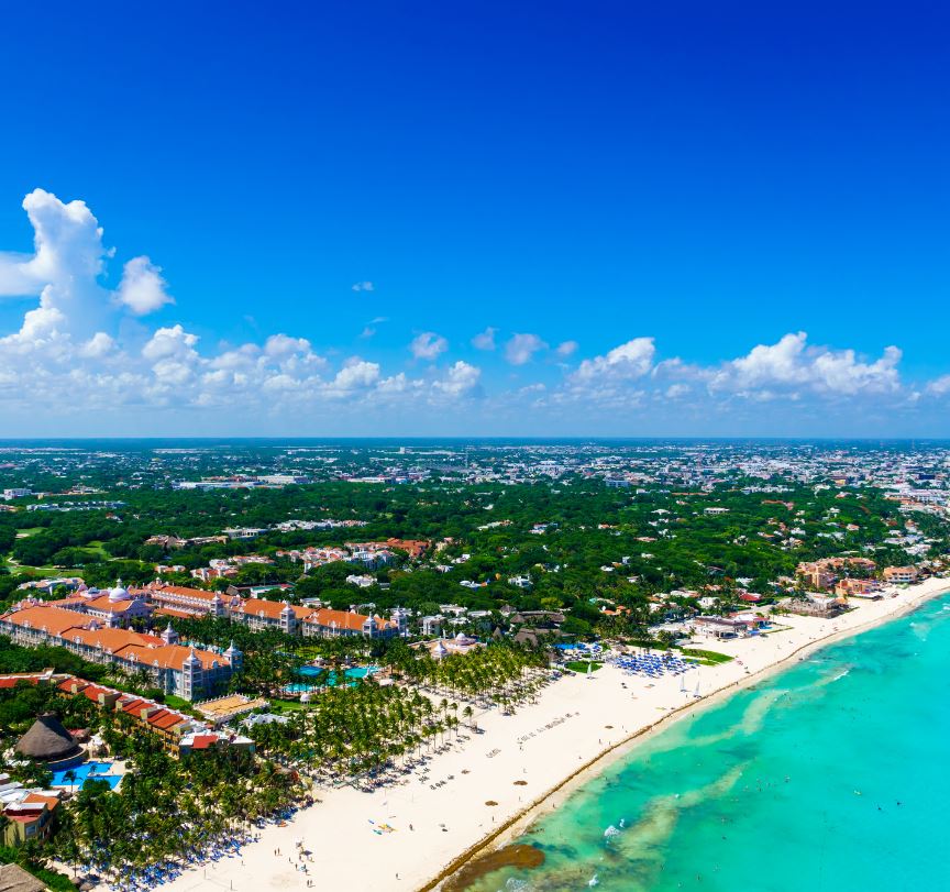 Aerial View of hotels in The Mexican Caribbean