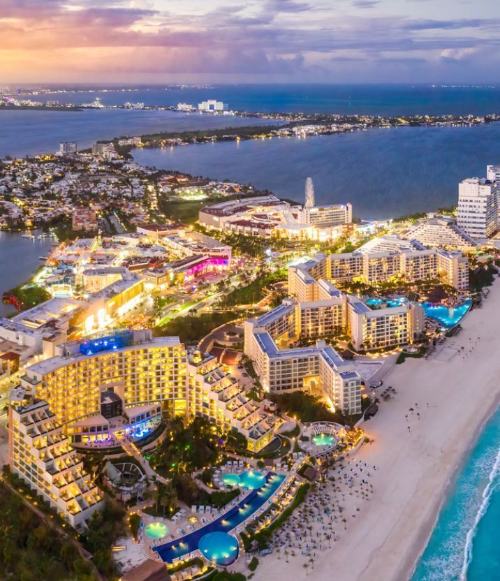 Cancun Resorts at dusk