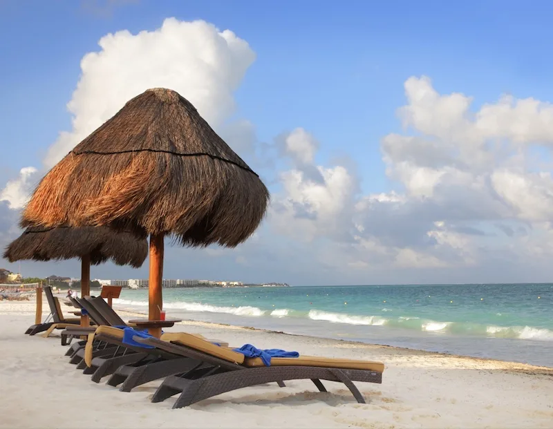 Chairs and palapas on a tropical beach