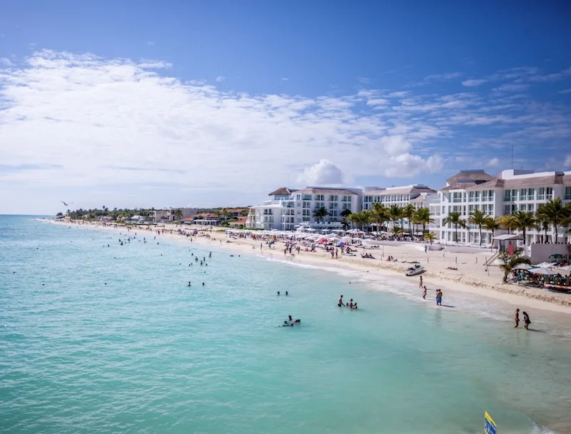 Playa Del Carmen beach with tourists, Mexico