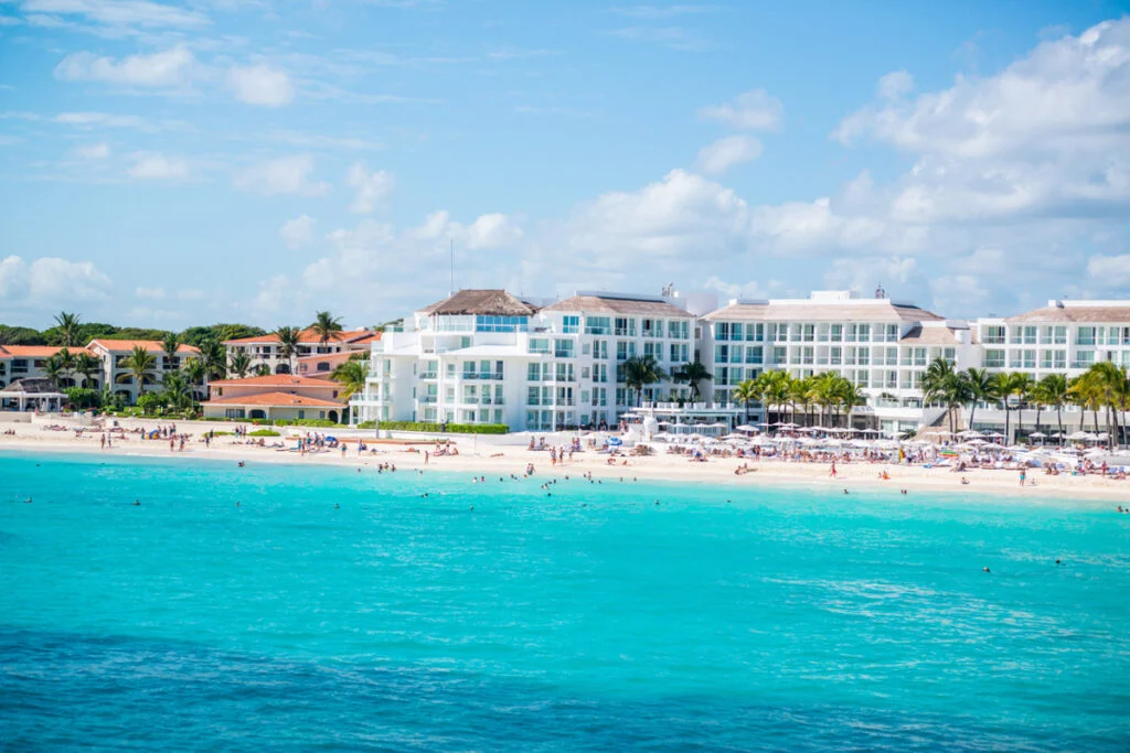 Playa Del Carmen beach with tourists, Mexico