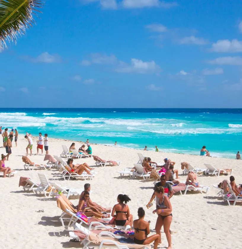 Cancun beach with tourists