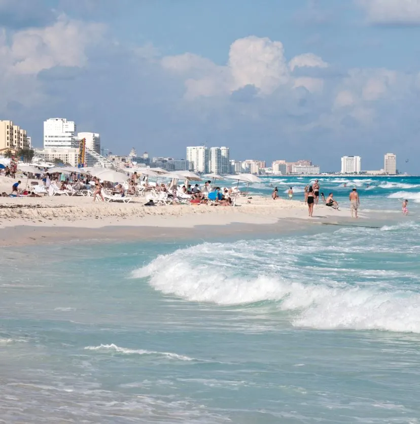 Cancun beach with tourists