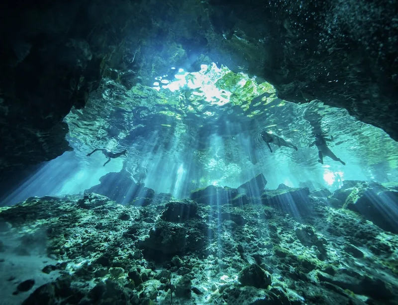 Cenote scuba diving, underwater cave in Mexico