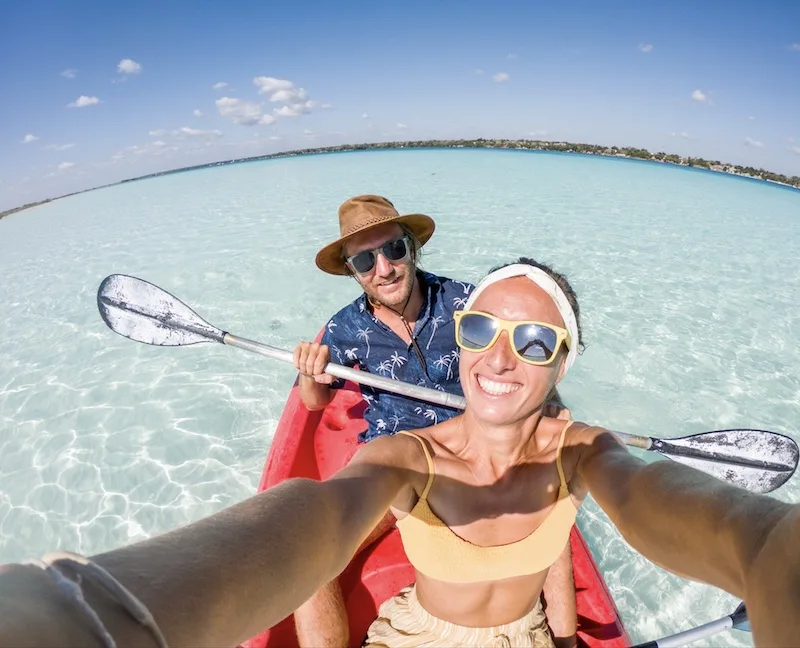 tourists canoeing in Cancun