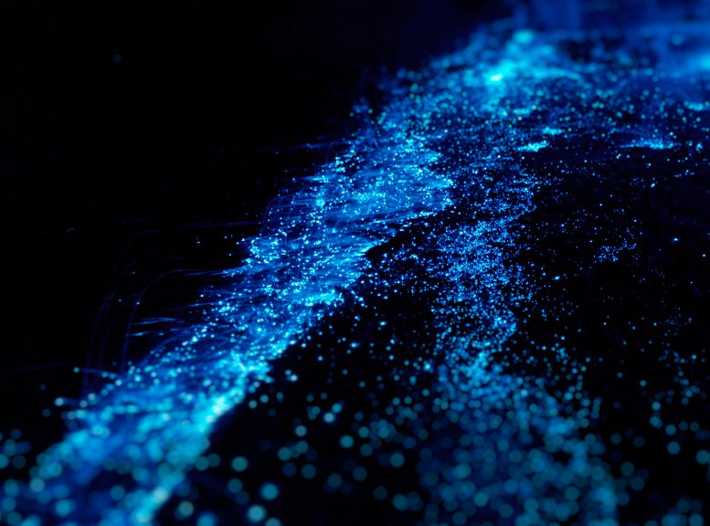 Sparkling water with bioluminescence.