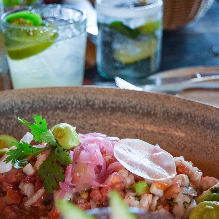 Fresh fish ceviche with cocktails