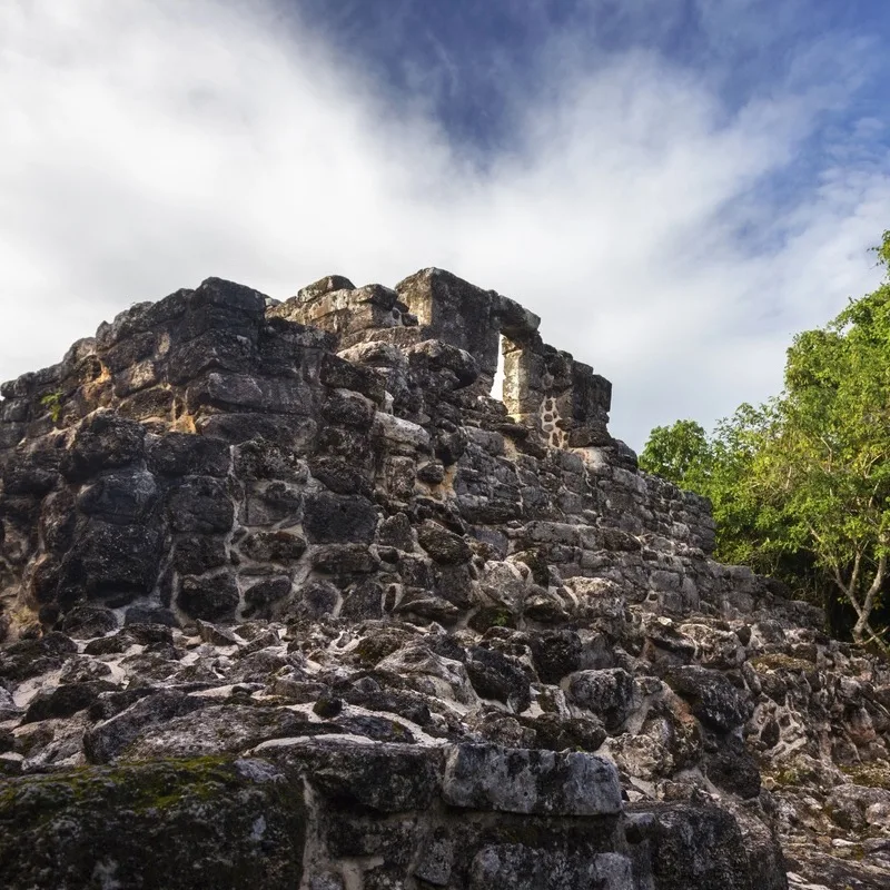 Ancient Mayan Civilization Ruins in San Gervasio Archeology Site, Cozumel Mexico