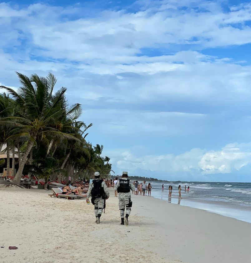 military on beach