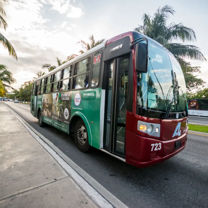 Bus on the Road in Cancun