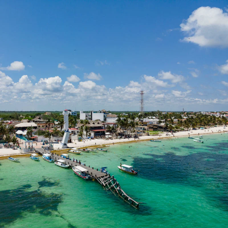 Aerial view of Puerto Morelos, Quintana Roo, Mexico