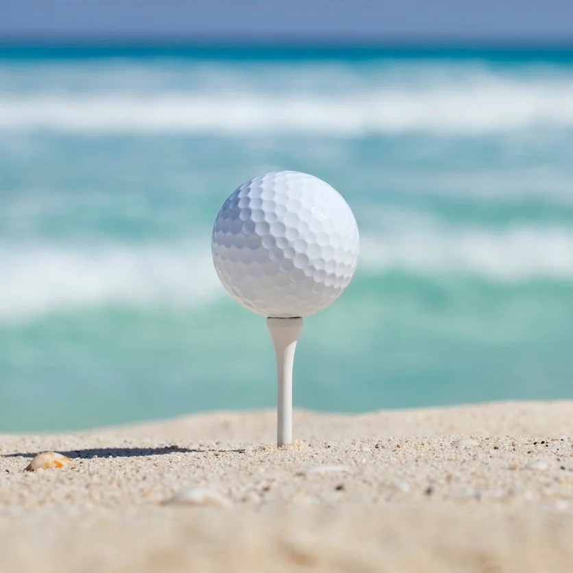 golf tee on beach in Mexican Caribbean 
