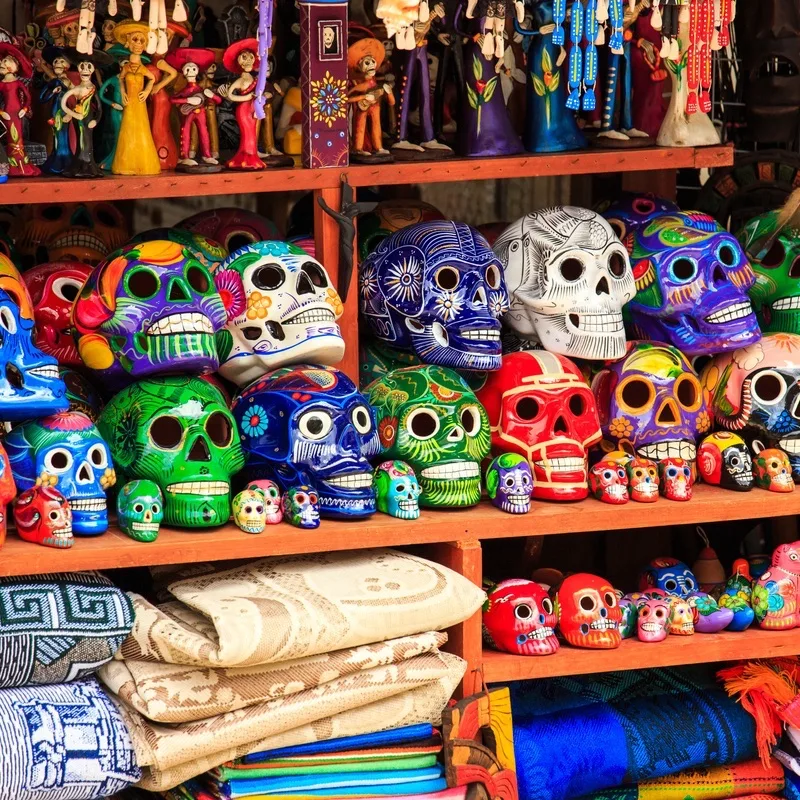 Colorful skulls souvenirs in Playa del Carmen