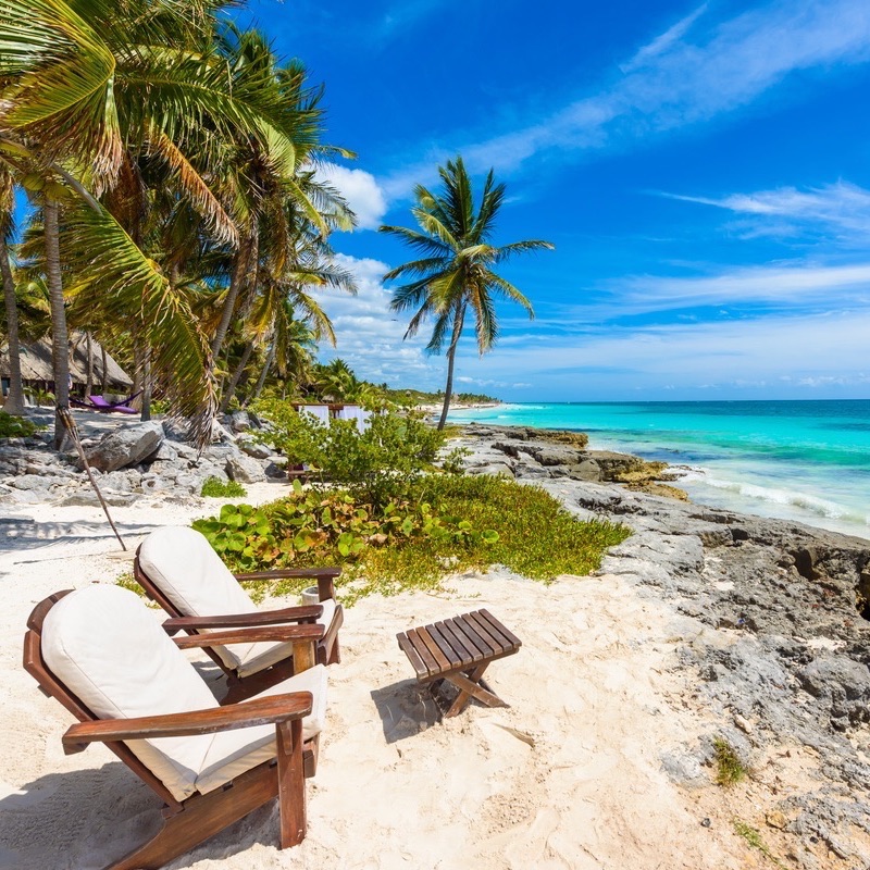chairs on Tulum beach in riviera Maya