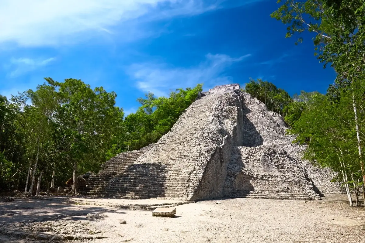 Mayan Nohoch Mul pyramid in Coba, Mexico