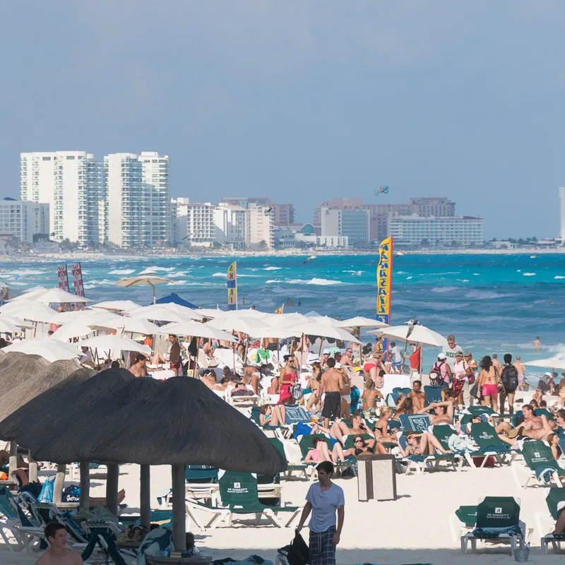 Crowded beach in Cancun