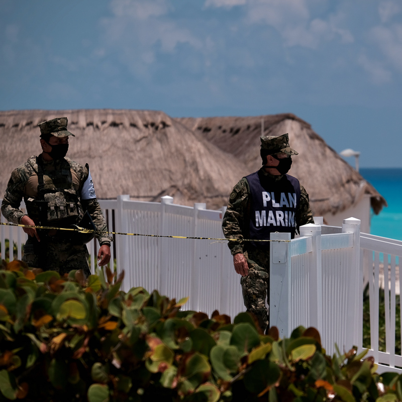 Police in Cancun patrolling the beaches.
