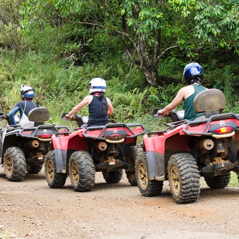 Travelers on a jungle ATV tour