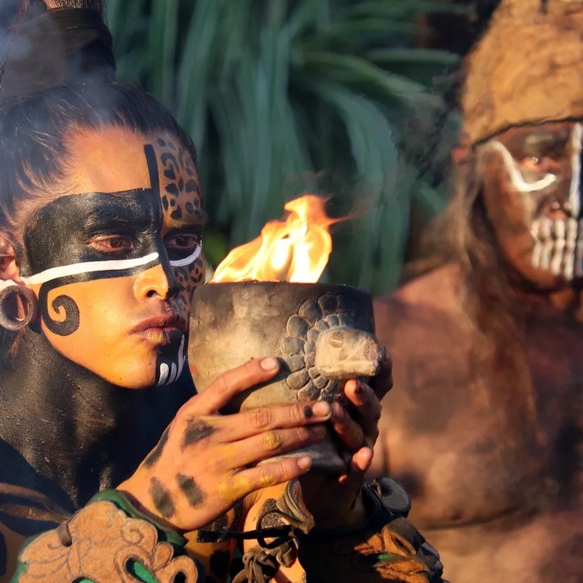 Ancient mayan ritual with smoke