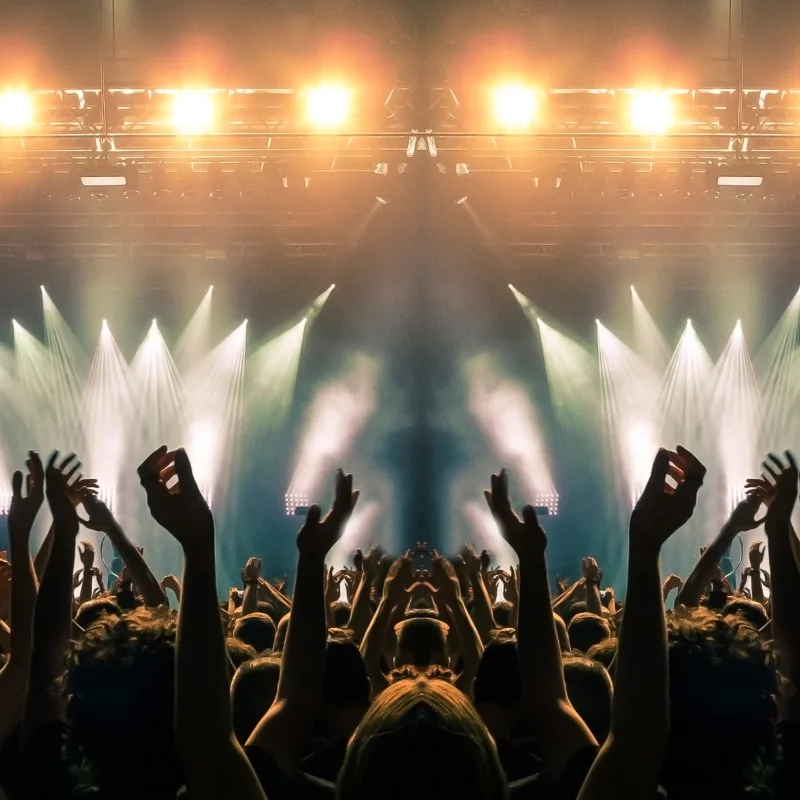 A large crowd enjoying a concert in the Mexican Caribbean 