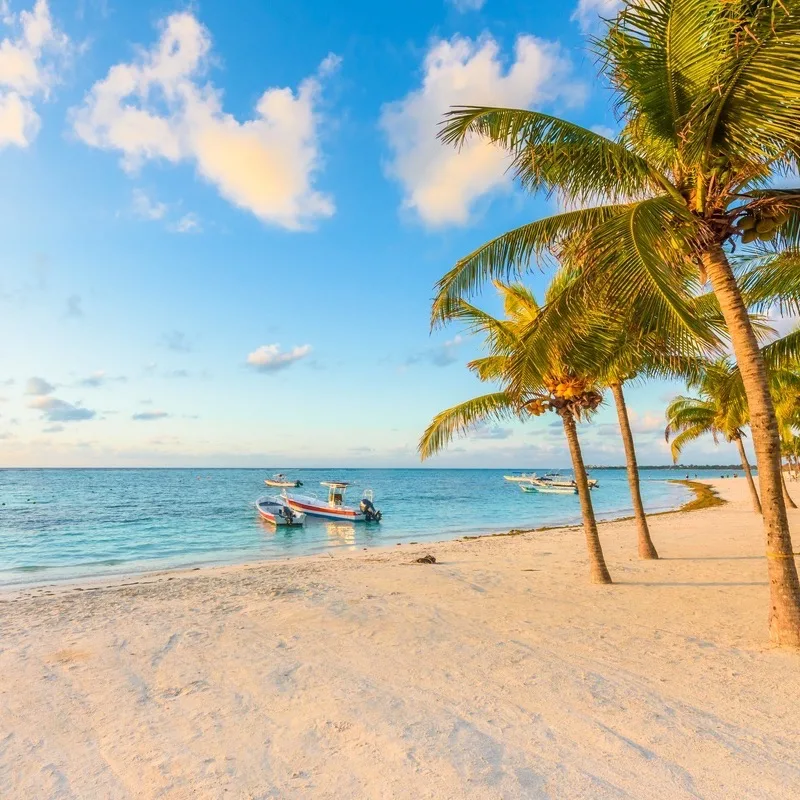 Sunrise at Akumal beach, paradise bay at Riviera Maya, caribbean coast of Mexico