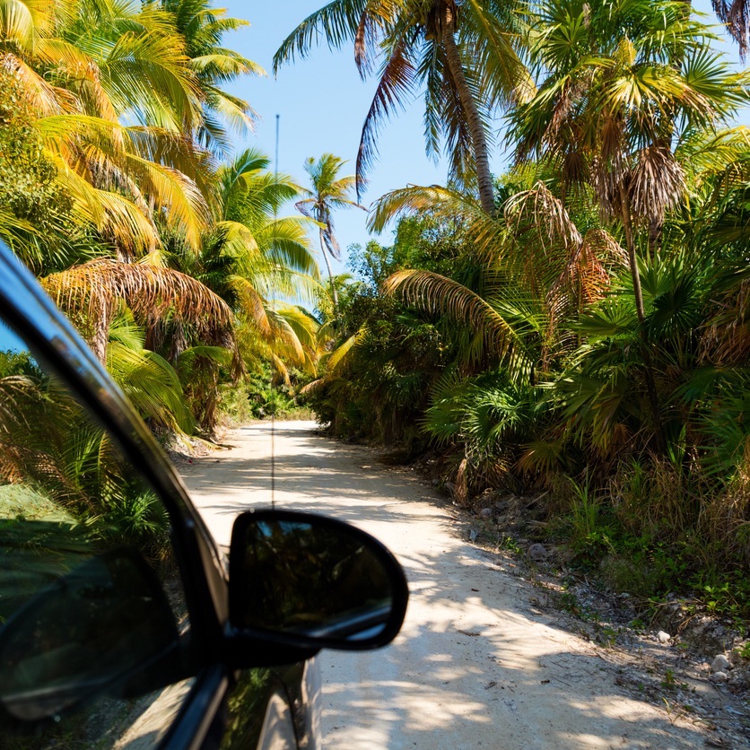Driving through the jungle in the Sian Kaan reserve, Mexico