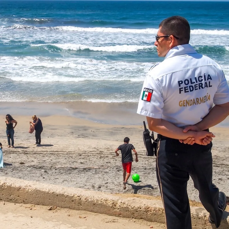 A policeman in Tijuana Beach on the Pacific Mexican Coast near the US-Mexico border