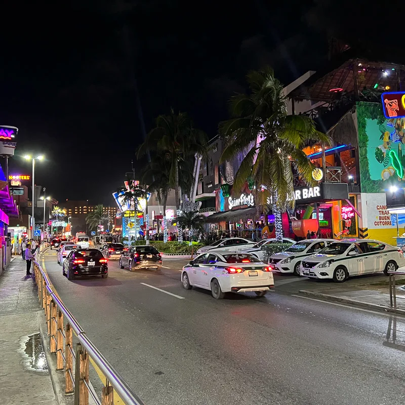 cancun street at night