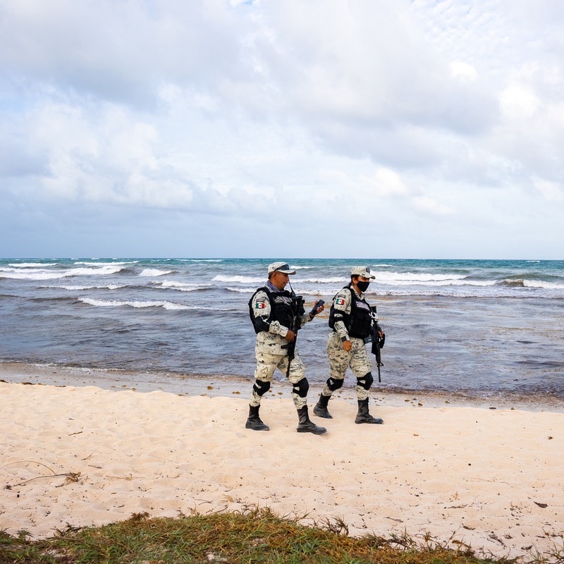Mexican army patrolling beach during coronavirus pandemic