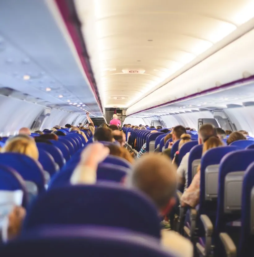 Plane full of passengers getting ready to take off and fly to their destination.