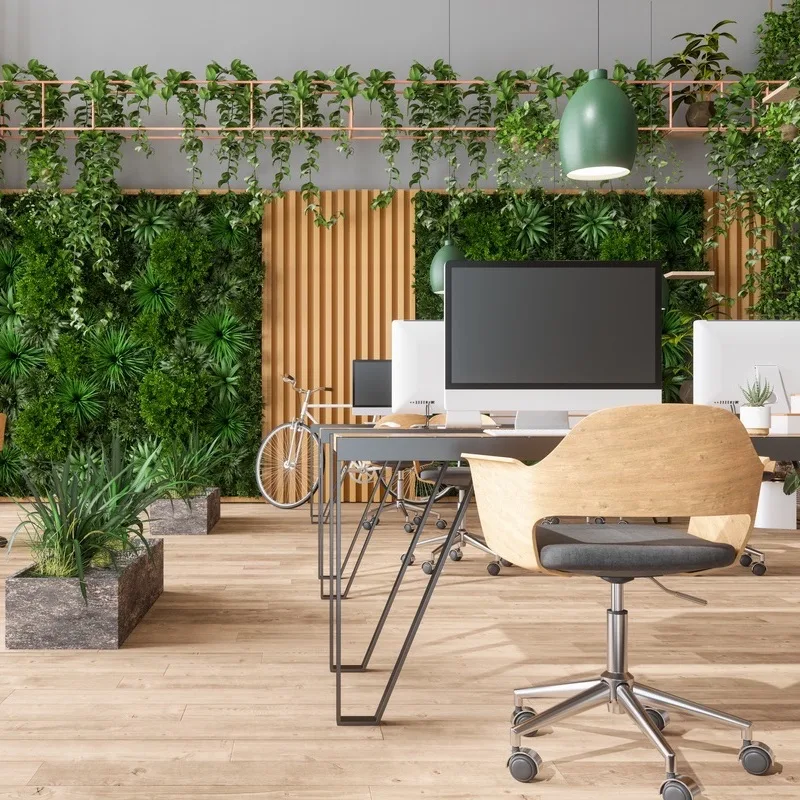A co-working center with lush foliage