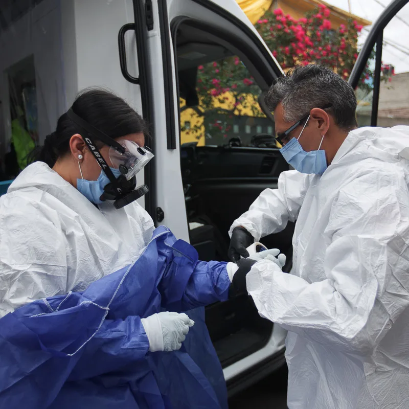 Ambulance drivers preparing to deal with a medical emergency.