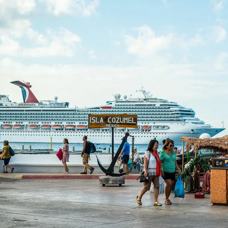 Tourists Walking Around the Cruise Port in Cozumel, Mexico