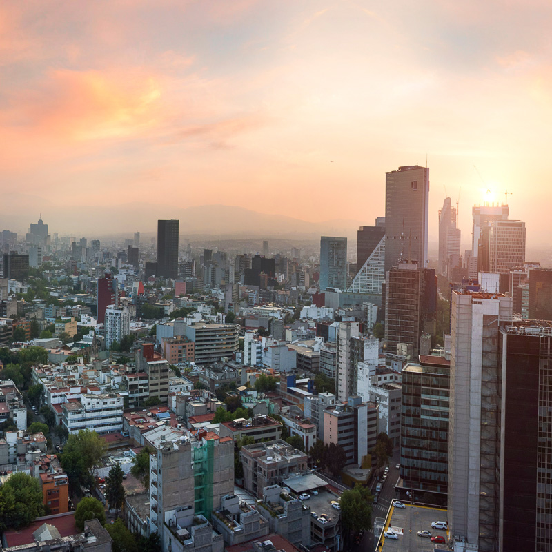 mexico city skyline at sunset