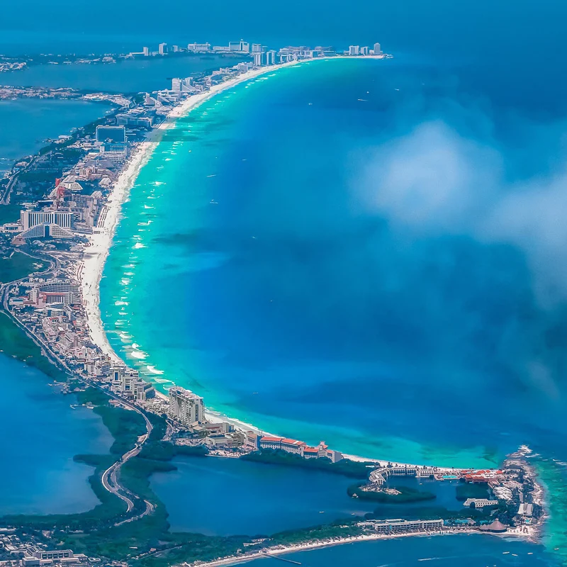 cancun hotel zone from above