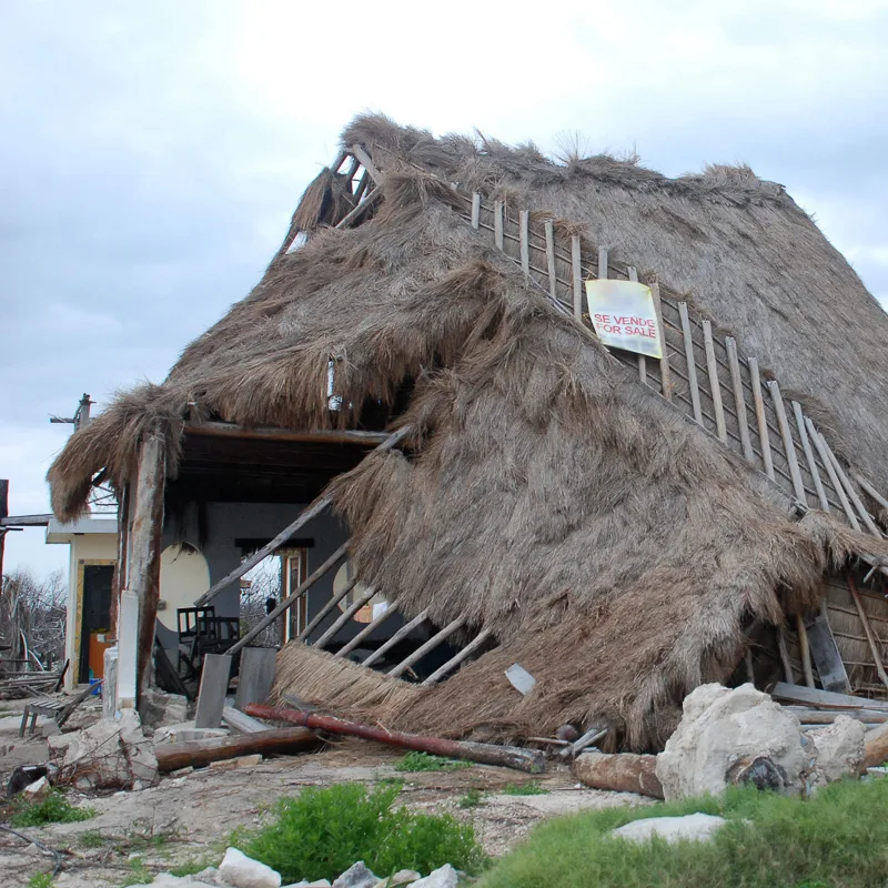 destroyed tiki hut