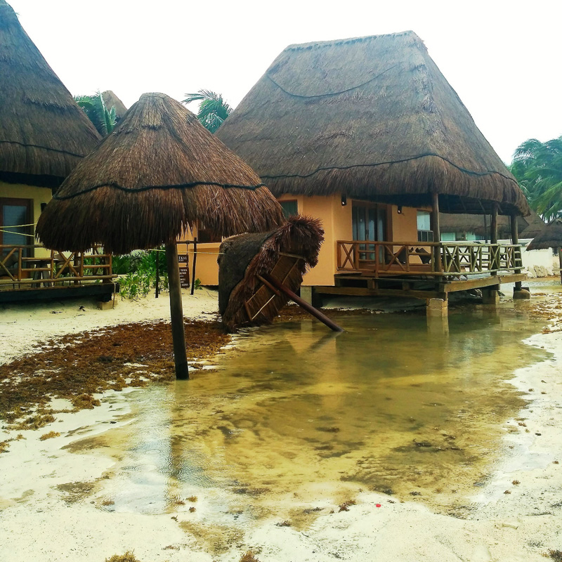 flooded beach hut in playa del carmen