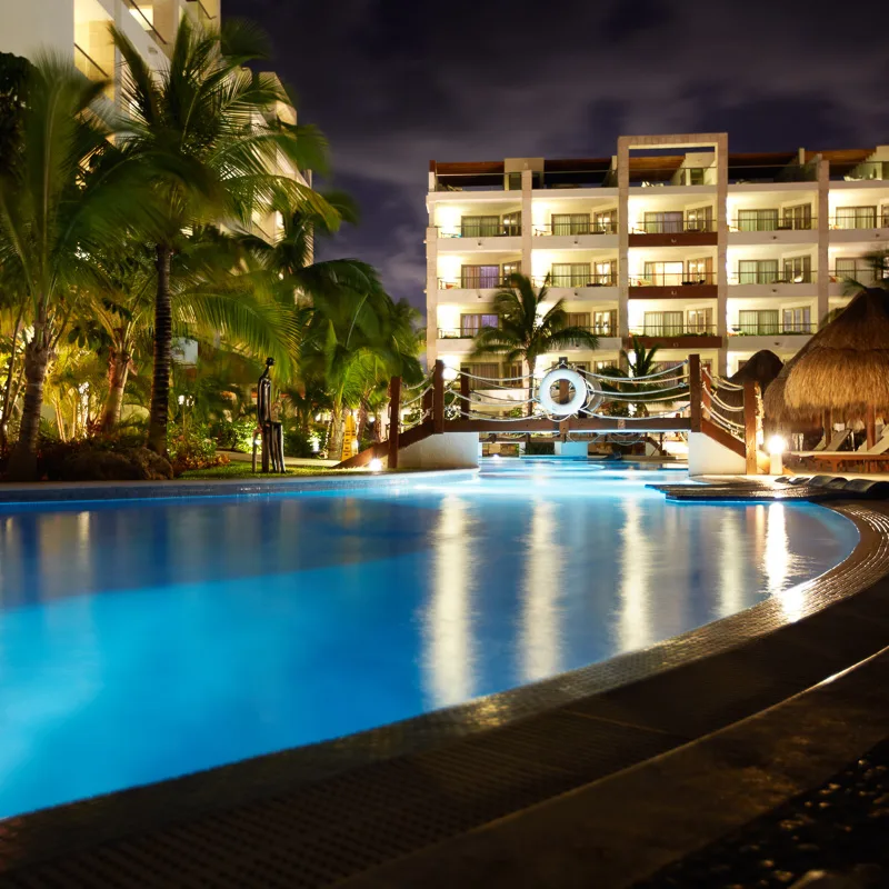 hotel pool at night