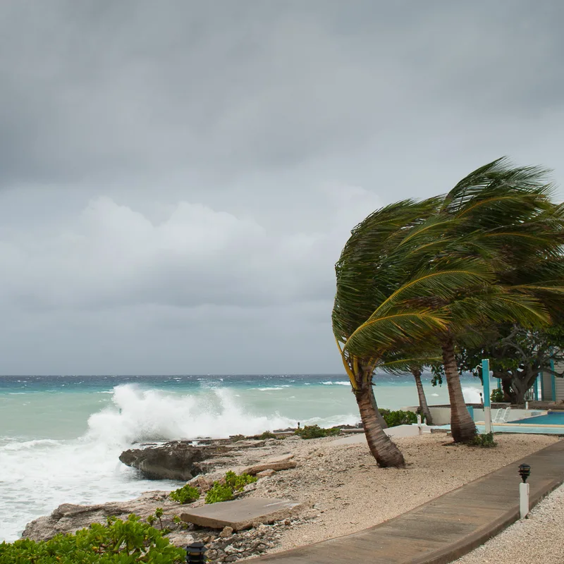strong wind and waves in a playa del carmen beach 