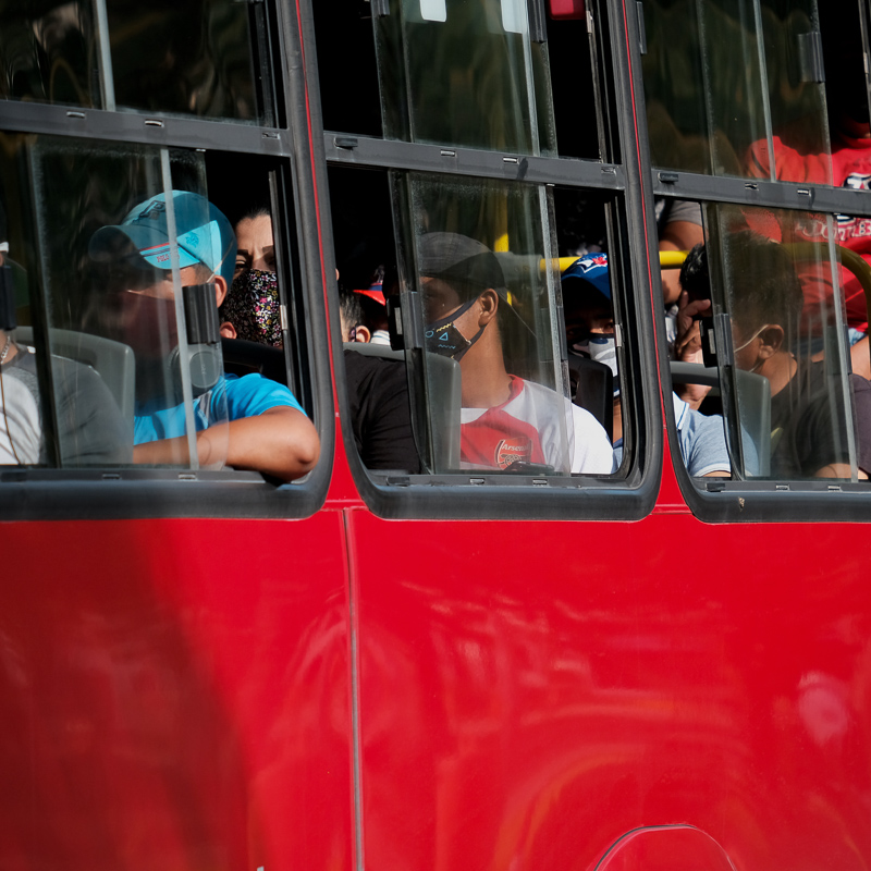 public bus with masks on