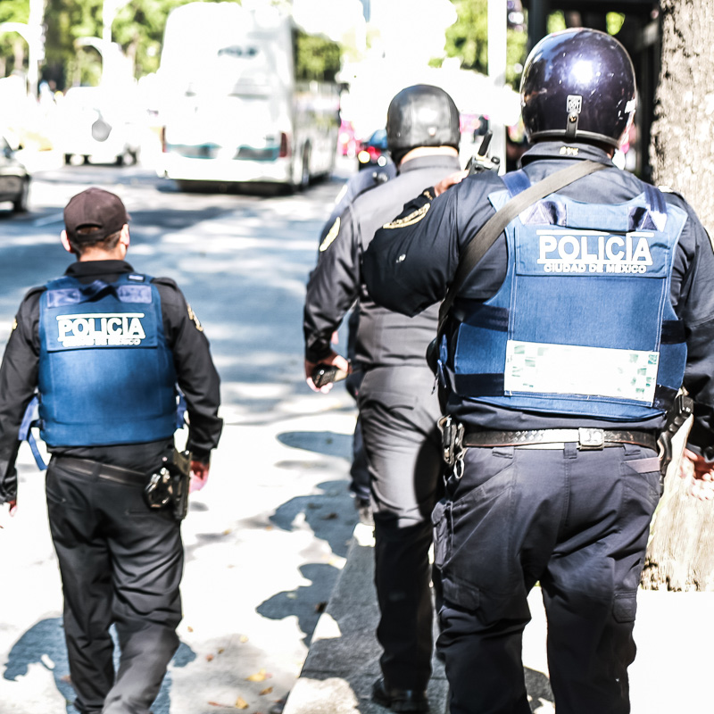police squad walking in street