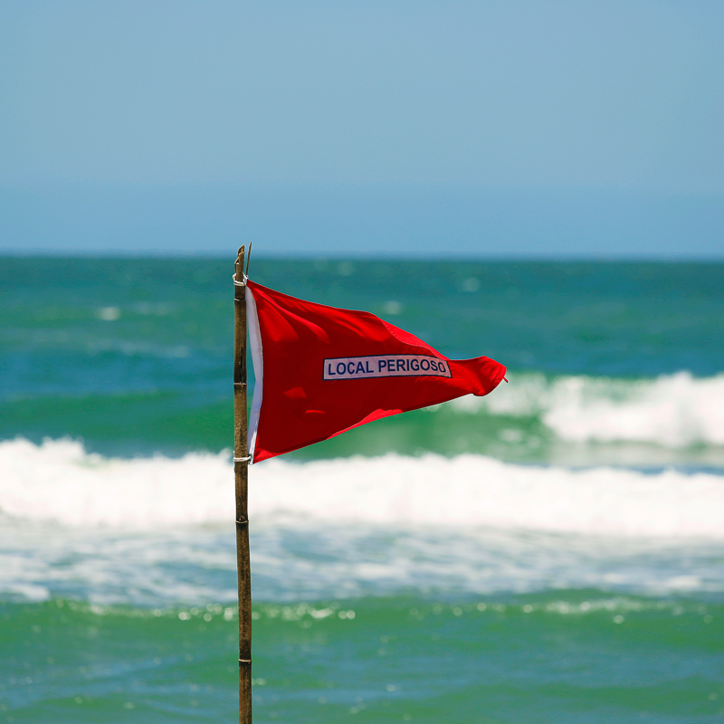 Red Beach Warning Flag in Cancun, Mexico