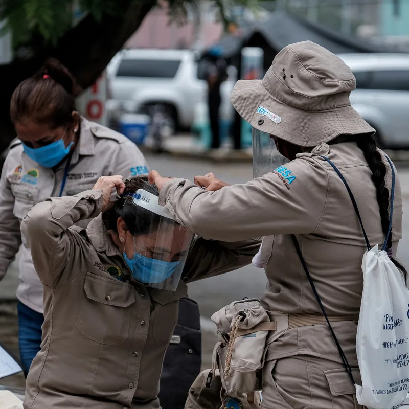 woman has her masked fitted