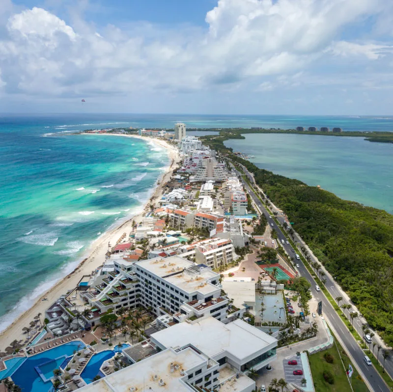 Cancun hotel zone bird's eye view