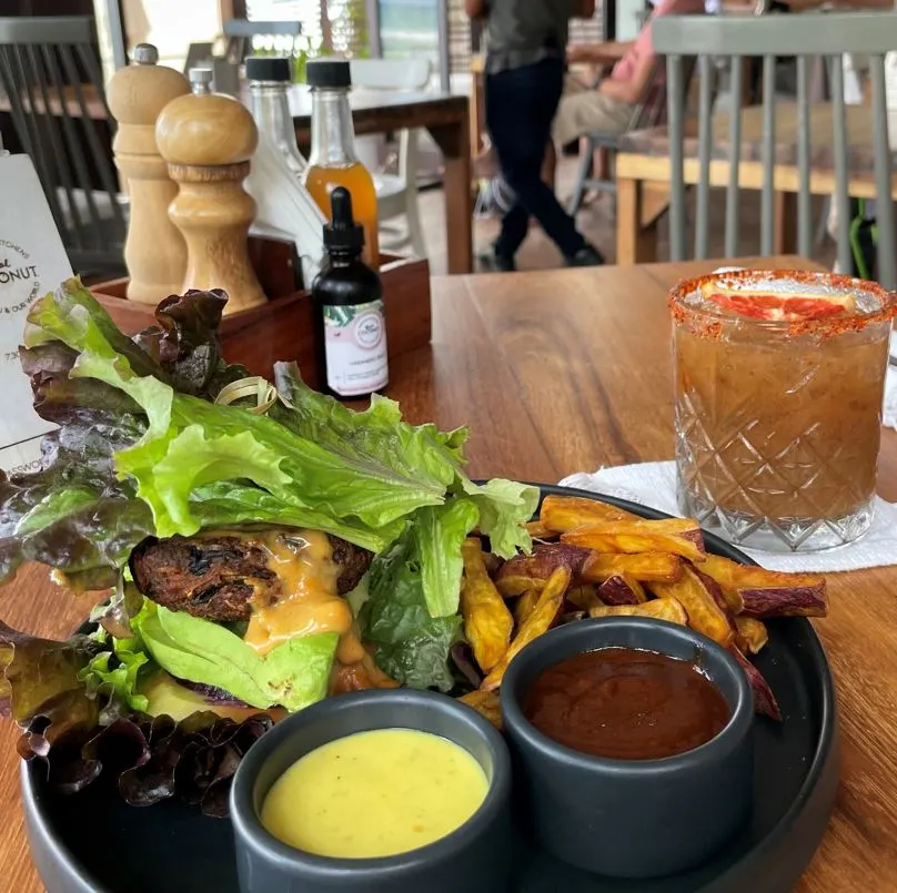 Vegan Burger and Drink