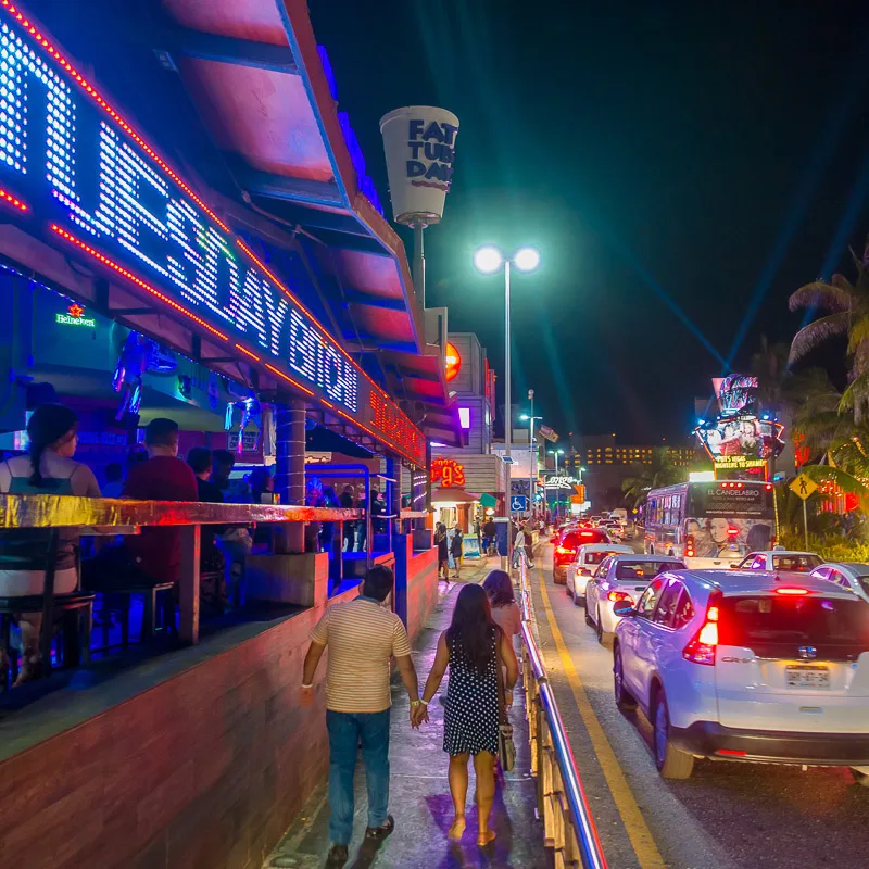 downtown cancun at night