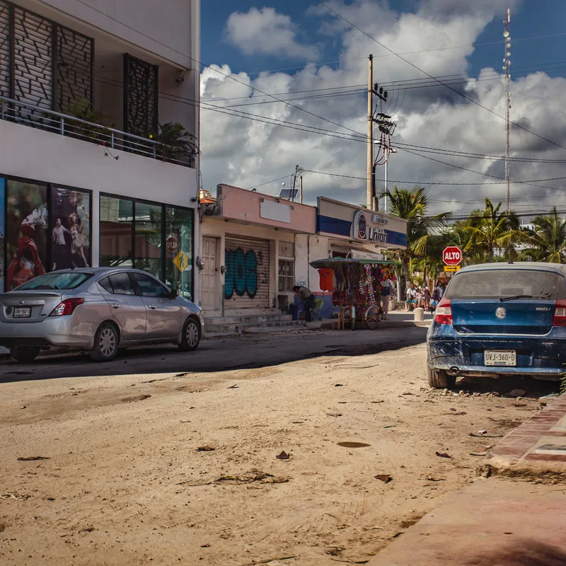 dusty street in cancun