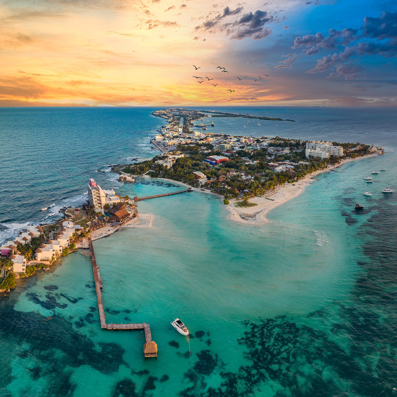 isla mujeres sunset from above