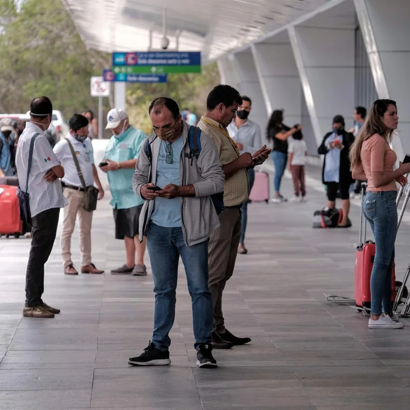 people outside the airport